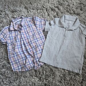Gray Polo Shirt and Plaid Button-Up Shirt Set